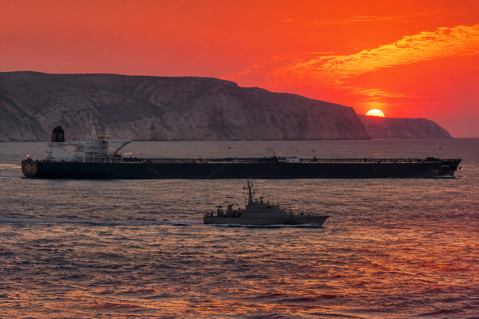Kapal tanker minyak mentah berlayar di jalur pelayaran strategis Selat Hormuz di tengah ketegangan geopolitik kawasan.